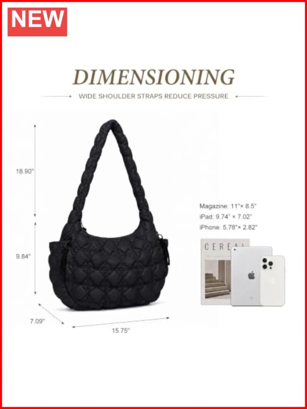 Large Quilted Puffer Tote Bag Nylon Crossbody Shoulder Bag Lightweight